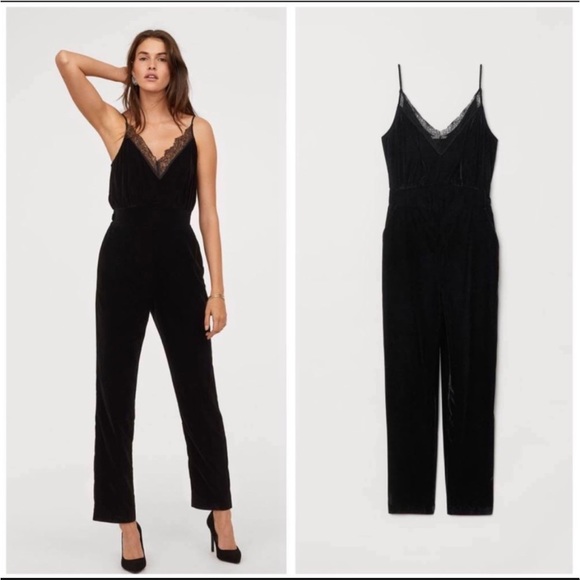 H&M Strappy Velvet Jumpsuit with Lace - Picture 2 of 2